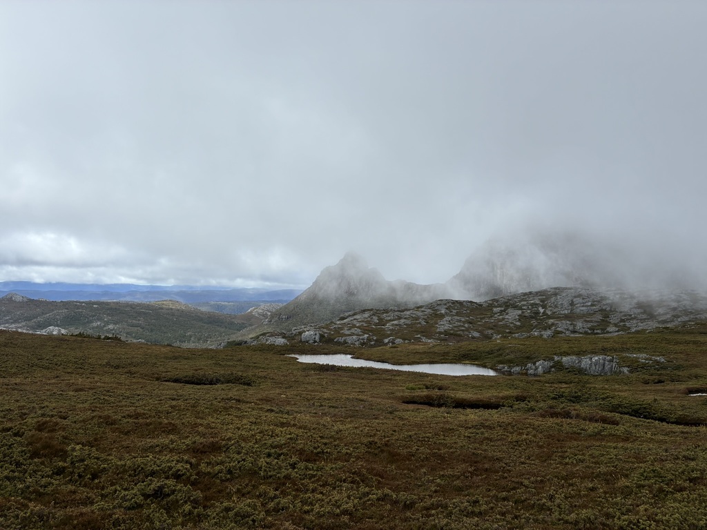 Cradle Mountain in low cloud.