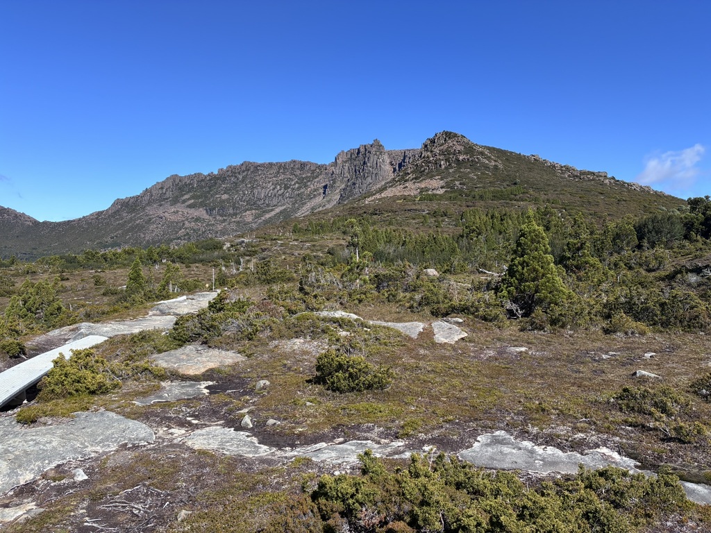 Pelion Gap looking at Mount Doris (foreground) and Mount Ossa (background).